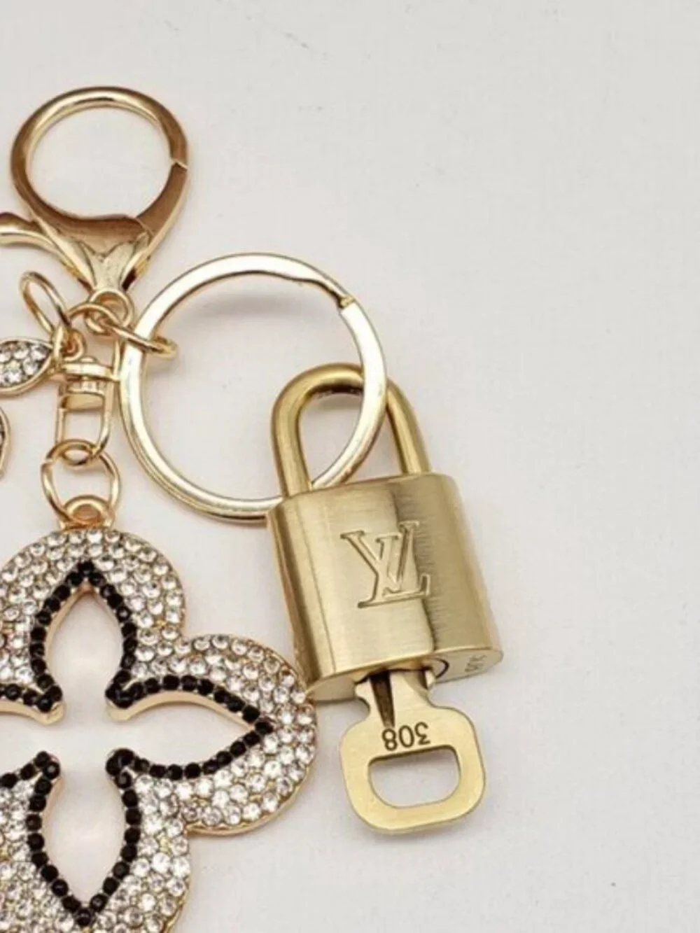 Authentic Louis Vuitton Gold Padlock 🔑 Unbranded Clover Keychain Bag Charm LV